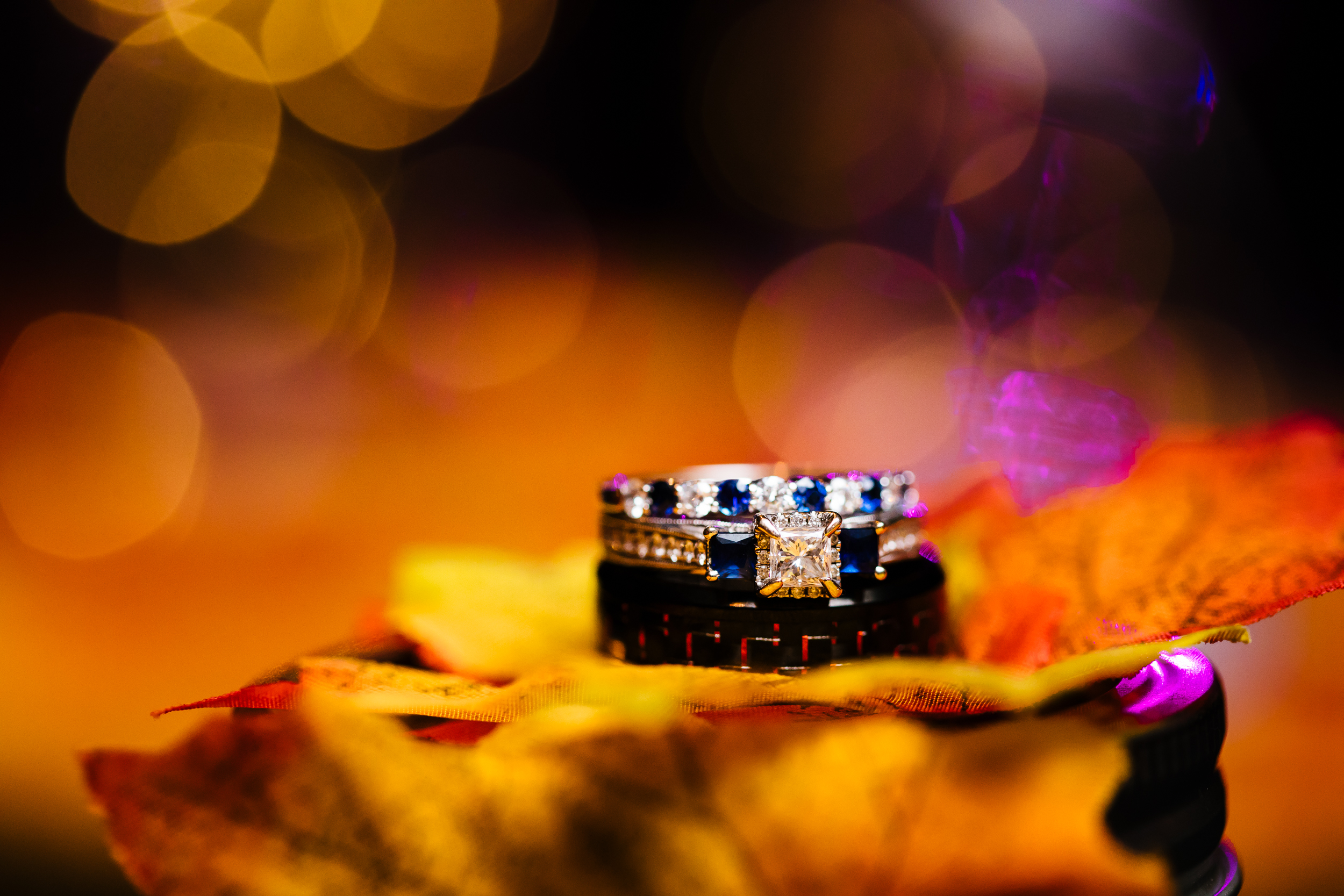  Sapphire and diamond wedding rings. 