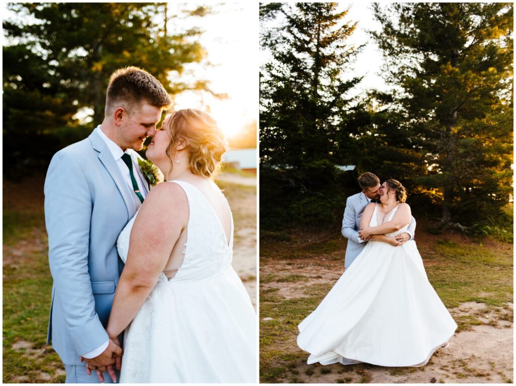 Golden hour portraits in the adirondacks on the couple's wedding day.