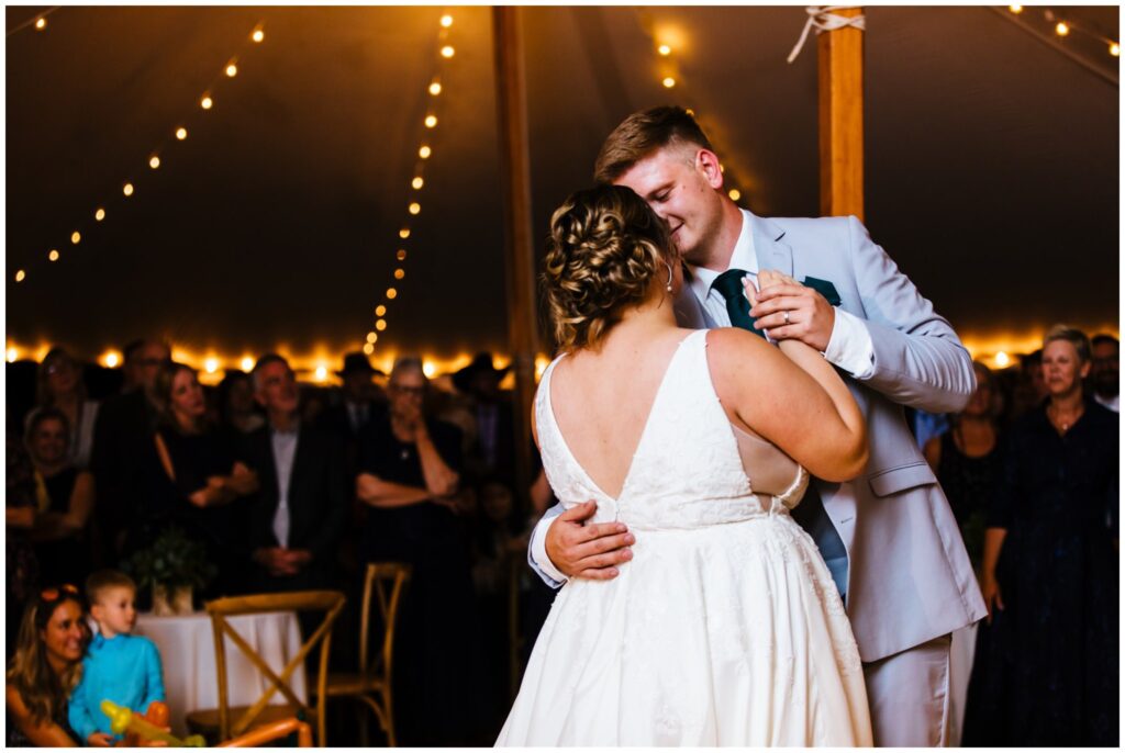 First dance with bride and groom at their adirondack wedding.