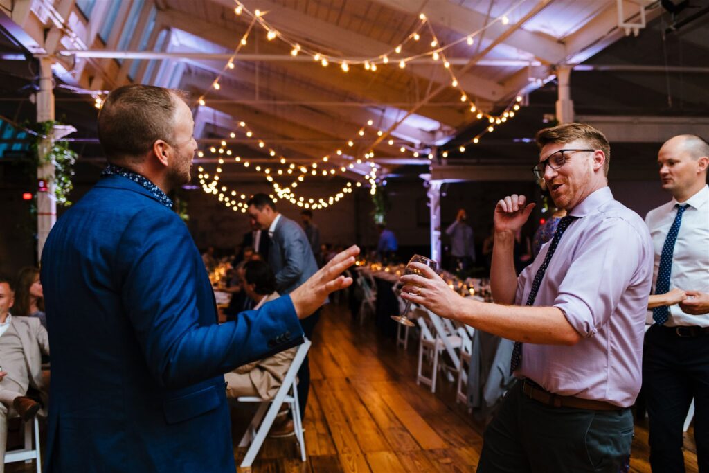 Guests dance at a Greylock works wedding.