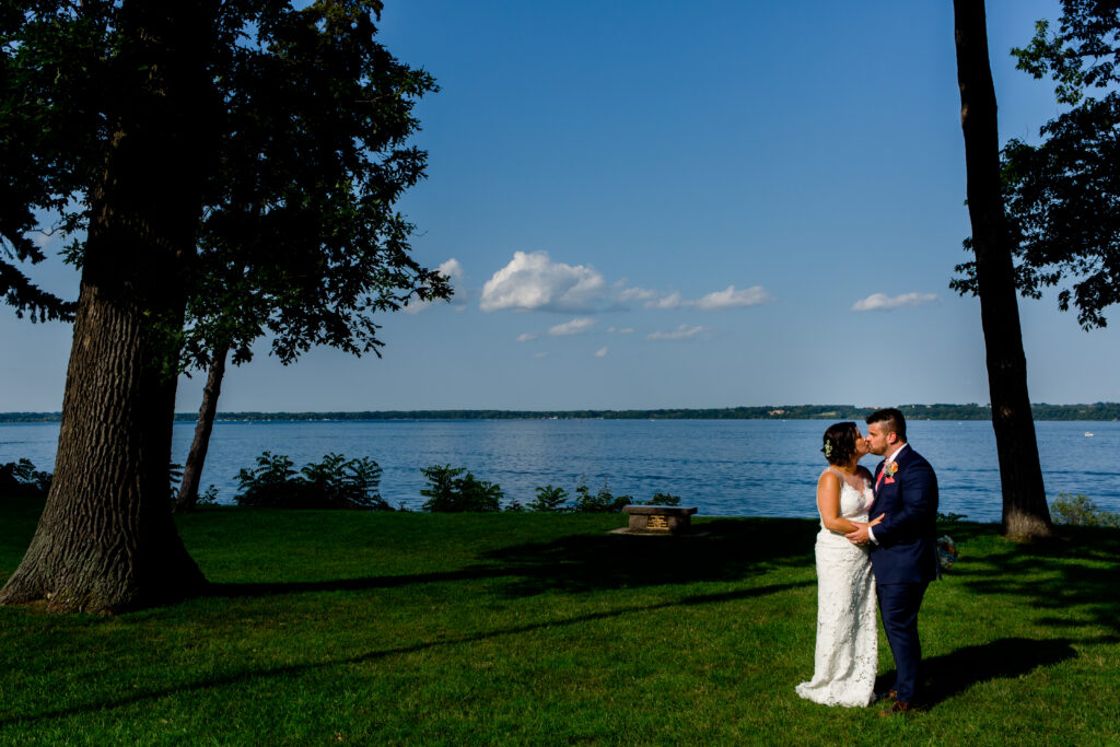 A couple on the lawn of Belhurst Castle