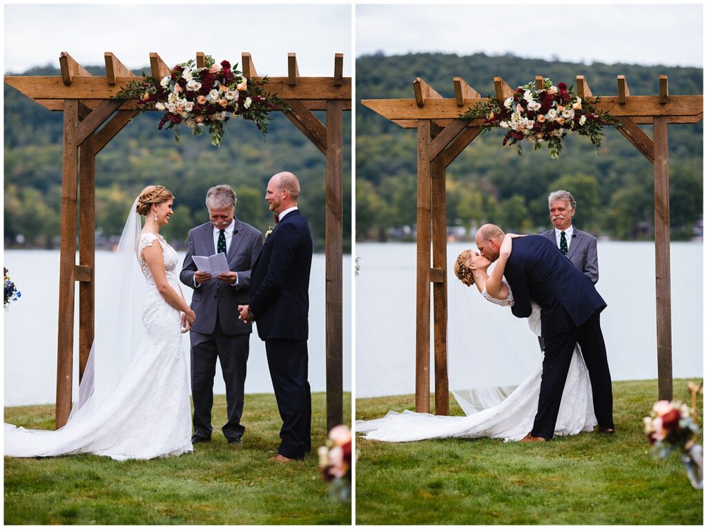 A beautiful lakeside ceremony at a finger lakes wedding venues.