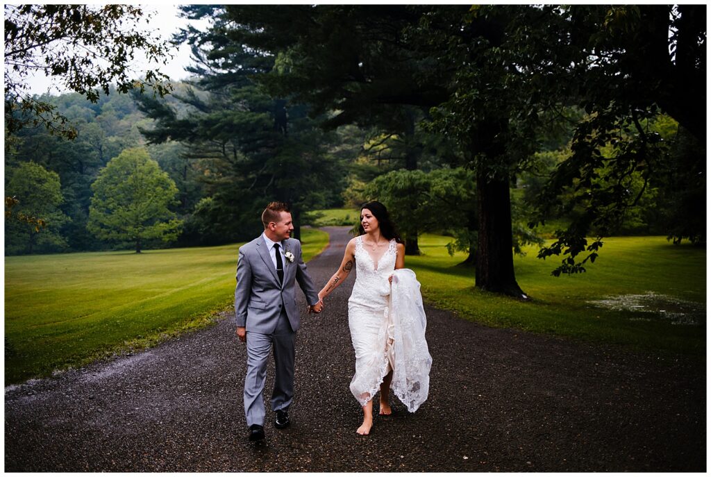 A couple walks outside at the Fontainebleau Inn, one of many Finger Lakes Wedding Venues