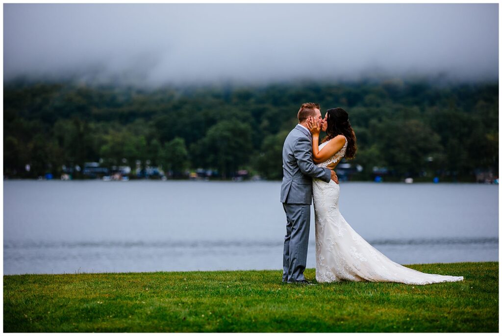 Bride and Groom Kiss at Finger Lakes Wedding Venues, the Fontainebleau Inn.