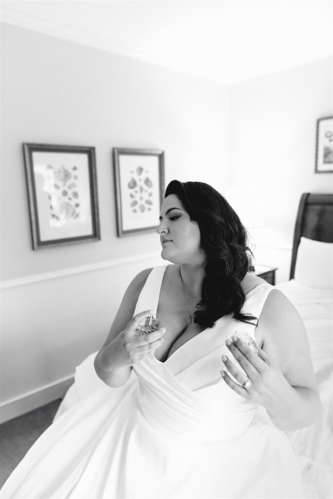 A bride gets ready in the bridal suite of the Sherwood Inn, in Skaneateles NY. 