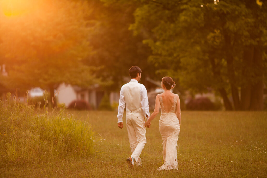 Golden hour portrait of bride and groom in Ithaca, NY. 