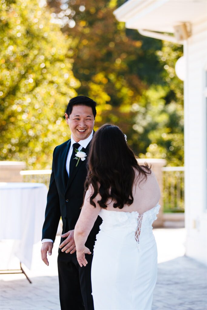 Bride and groom share a first look at their Locust Hill Country Club Wedding.